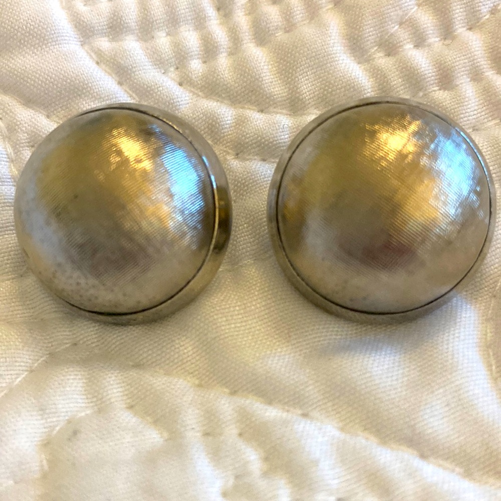 Mid century dome satin texture Silver clip Earrings